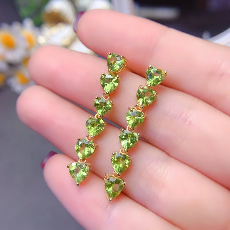 Sterling Silver 5mm Natural Olivine Heart Earrings for Women