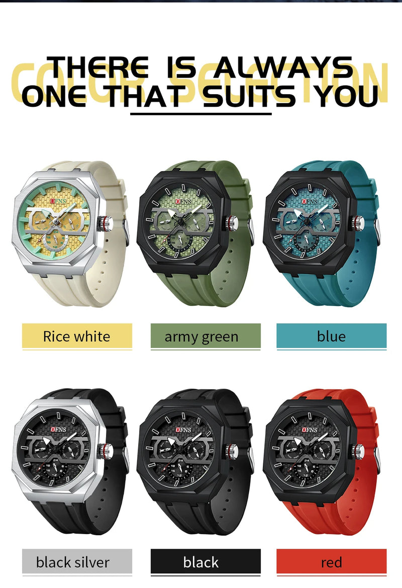 Stainless Steel Silicone Chronograph Watch for Men