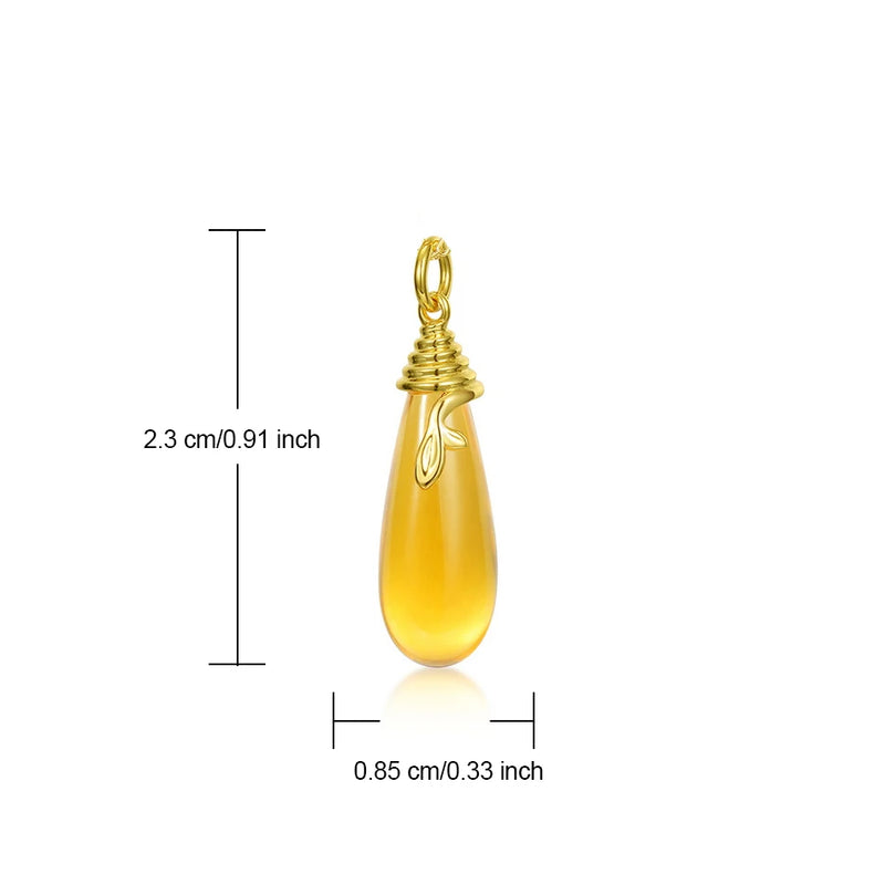 Gold Plated Synthetic Citrine Teardrop Pendant Necklace for Woman