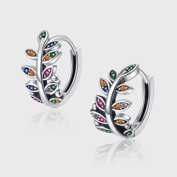 Silver Plant Leaf Earrings Colorful Clip-on Earrings for Women