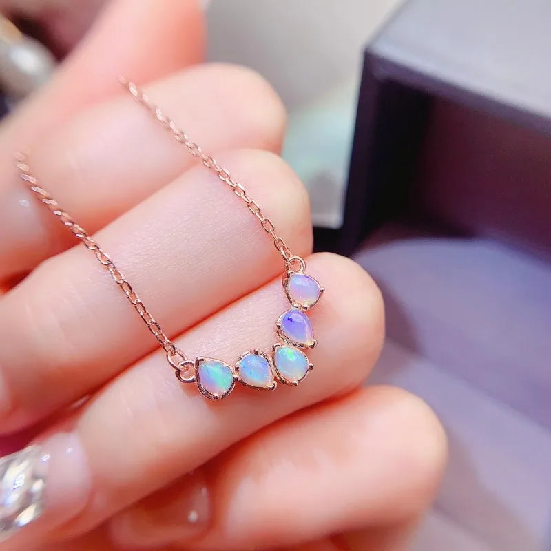 925 Silver Natural Opal Pendant Necklace for Women