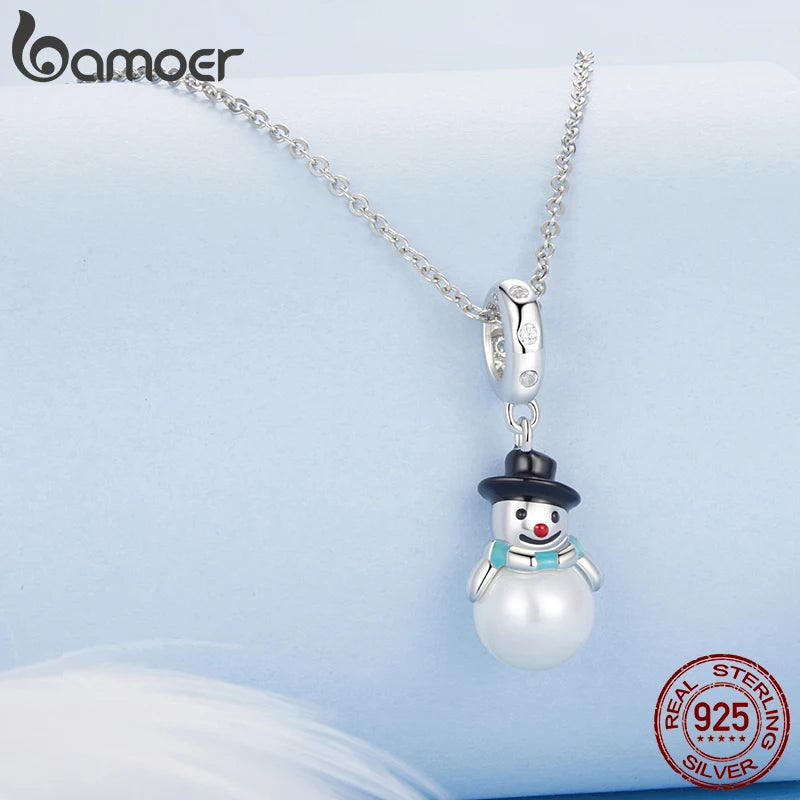 925 Sterling Silver Pearl Snowman Pendant for Bracelet & Necklaces, Unisex