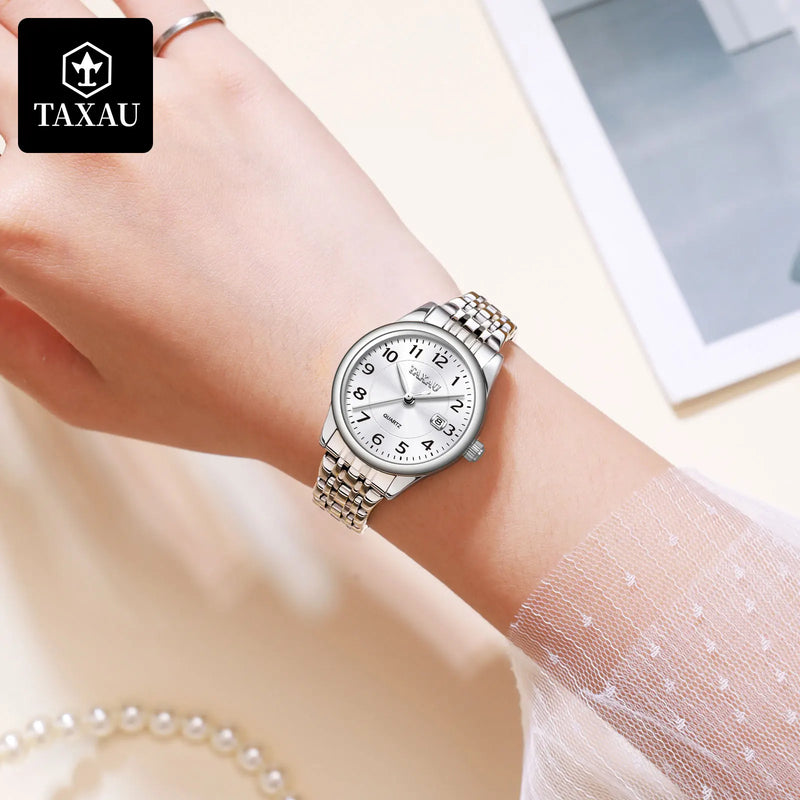 Stainless Steel Quartz Watch with Waterproof Feature for Women