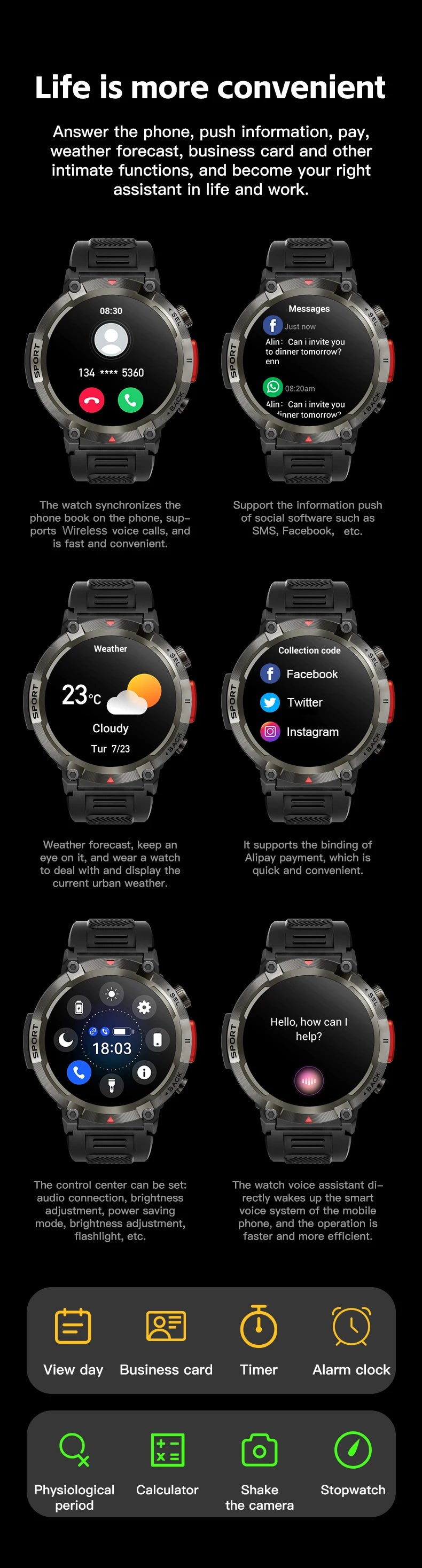 Touch Screen Smart Watch with Health Monitor for iOS and Android