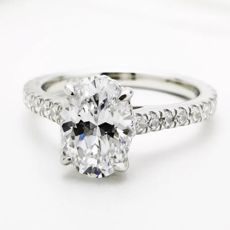 925 Sterling Silver 3 Carat Moissanite Oval Cut Ring for Women