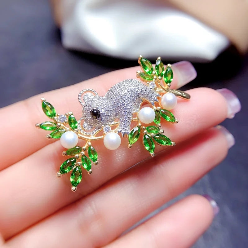 Silver 925 Diopside Brooch Geometric Corsage for Women