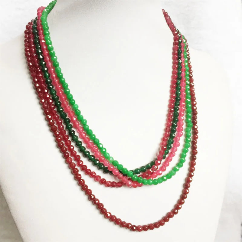 Sterling Silver Faceted Sapphire Emerald Ruby Jade Necklace for Women