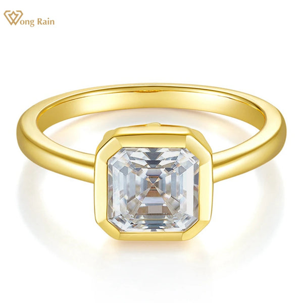 18K Gold Plated Sterling Silver 0.70ct Asscher Cut Moissanite Engagement Ring for Her