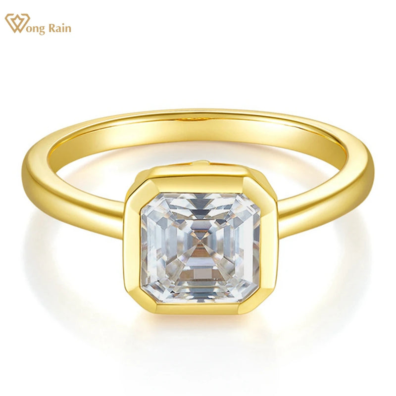 18K Gold Plated Sterling Silver 0.70ct Asscher Cut Moissanite Engagement Ring for Her