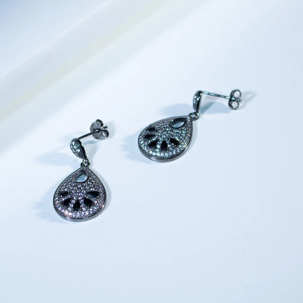 Sterling Silver Black Zircon Dangle Earrings for Women