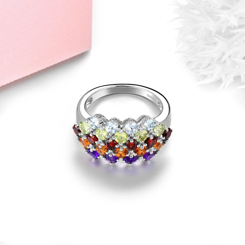 Sterling Silver Amethyst Peridot Ring 3 Carattw for Women