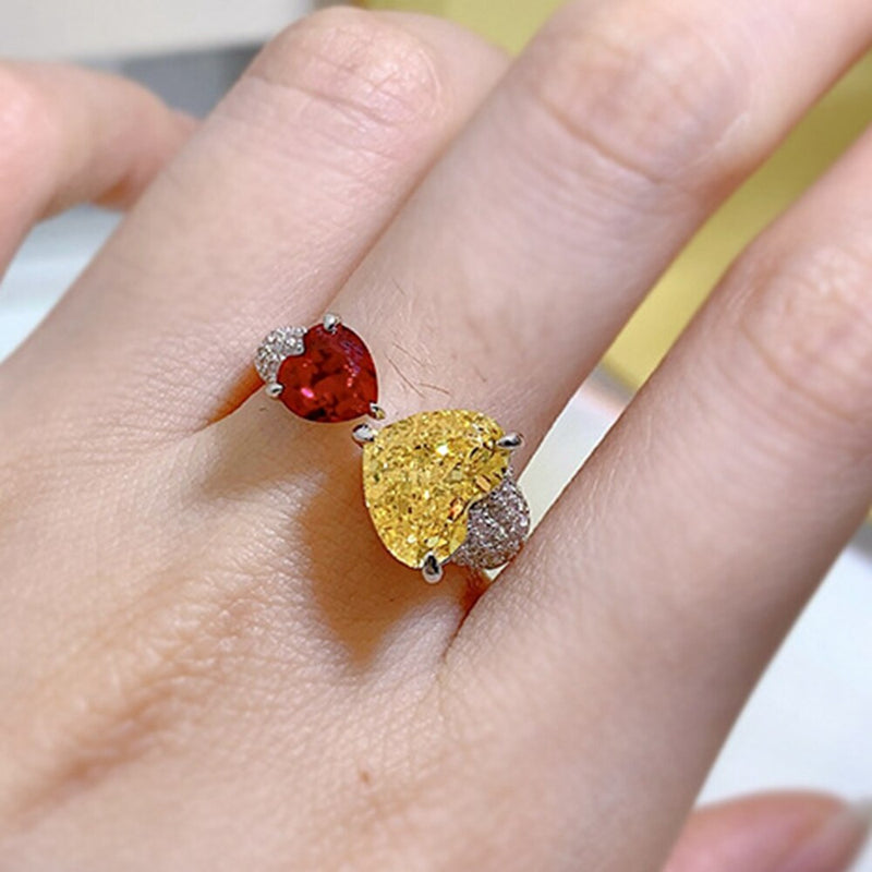 925 Sterling Silver Heart Moissanite, Citrine, Ruby Ring for Women