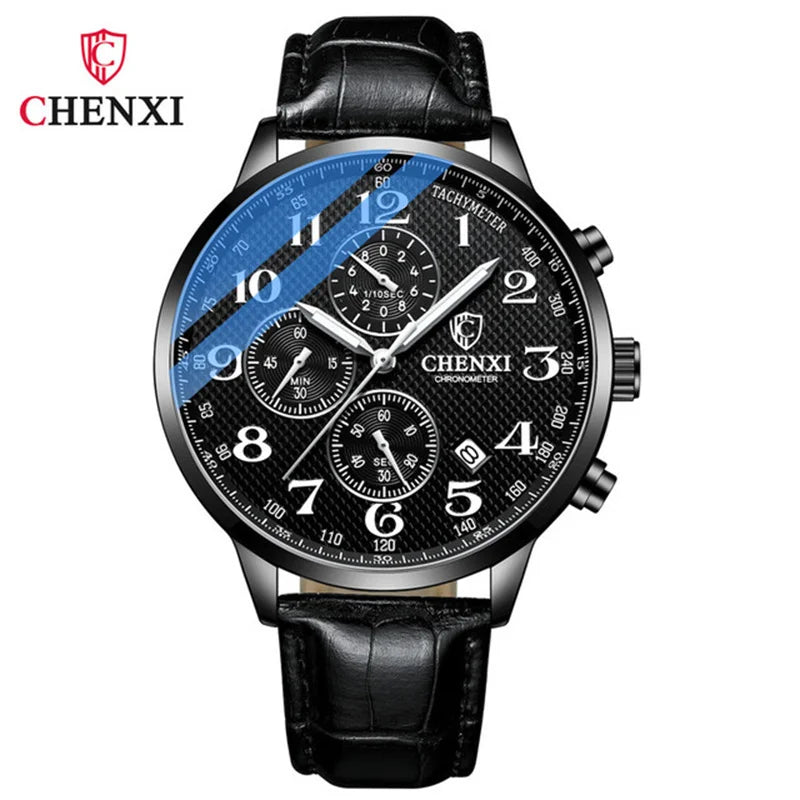 Stainless Steel Leather Chronograph Watch for Men