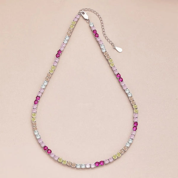 S925 Silver Rainbow Cubic Zirconia Tennis Necklace for Women