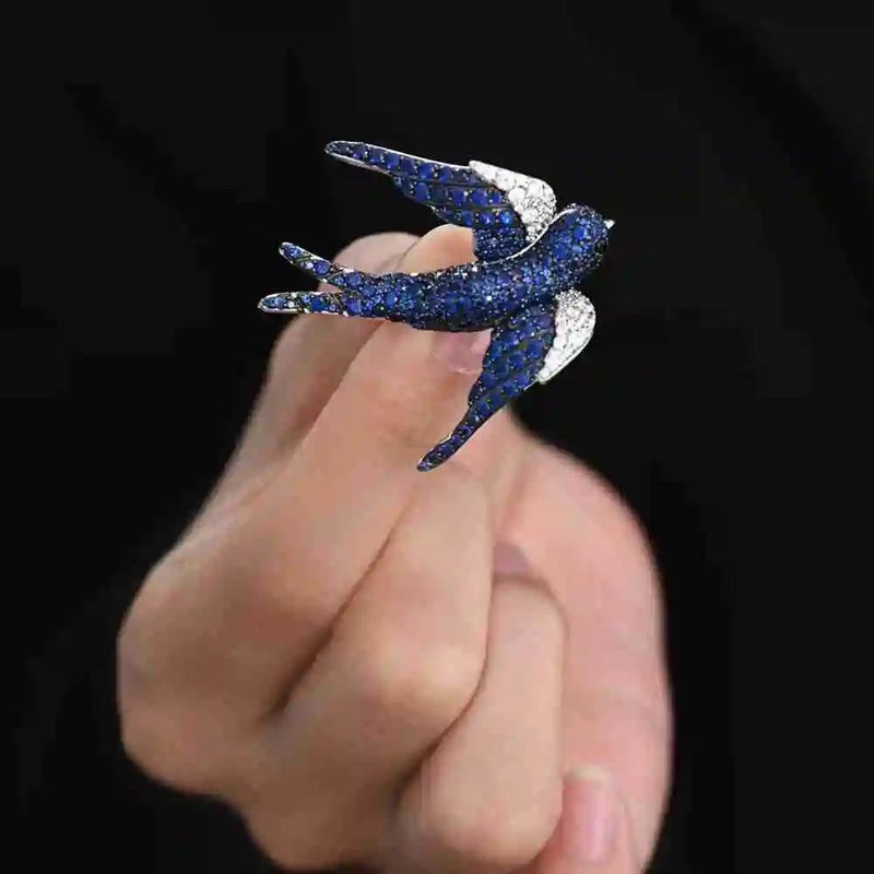 Sterling Silver Sapphire Created Diamond Bird Brooch for Women