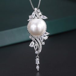 Sterling Silver White Big Pearl 14mm Pendant Necklace for Women