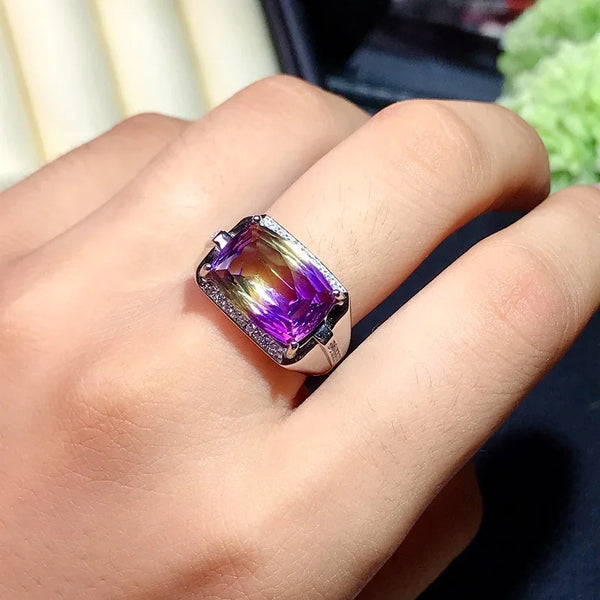 925 Sterling Silver Ametrine Gemstone Ring for Men