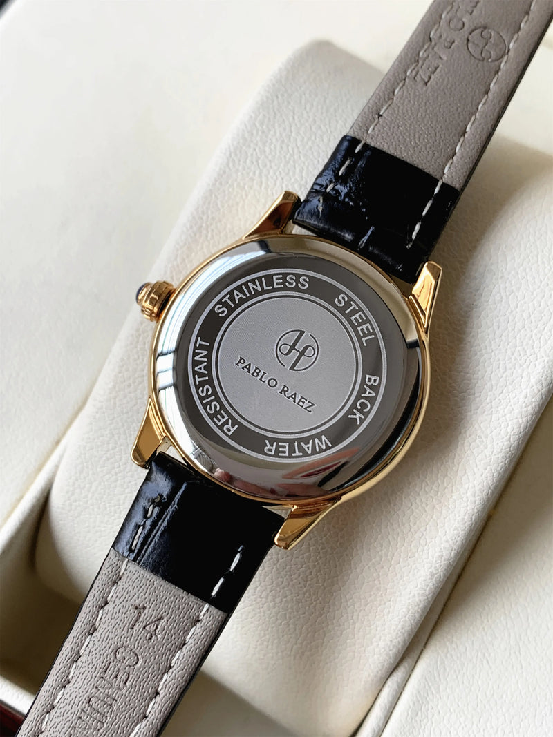 Luxury Gold Wristwatch for Women: High Quality Leather Strap, Waterproof, Elegant.