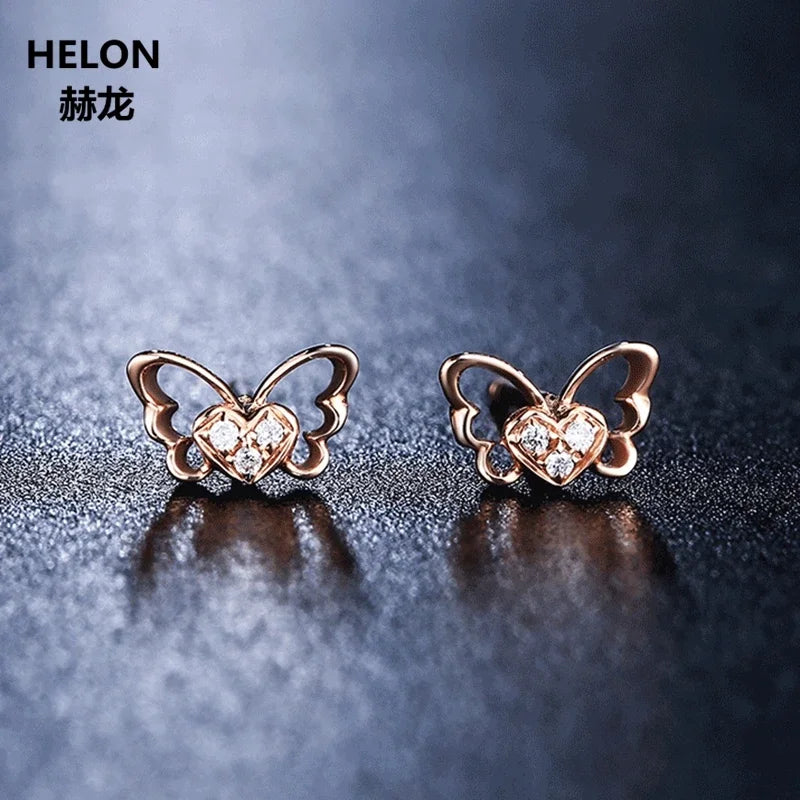 14K Rose Gold Natural Diamond Stud Earrings for Women