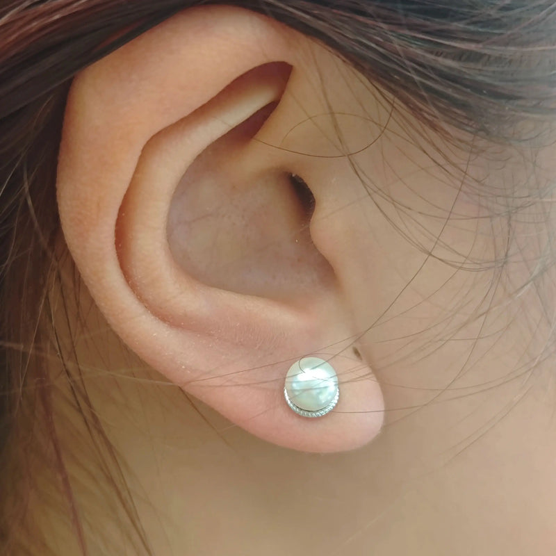 Sterling Silver 6.35mm Pearl Stud Earrings for Women