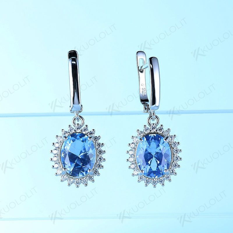 925 Sterling Silver Blue Topaz Oval Gemstone Clip Earrings for Women