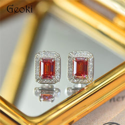 Sterling Silver 2.00 ctw Emerald Cut Purple Red Moissanite Stud Earrings for Women