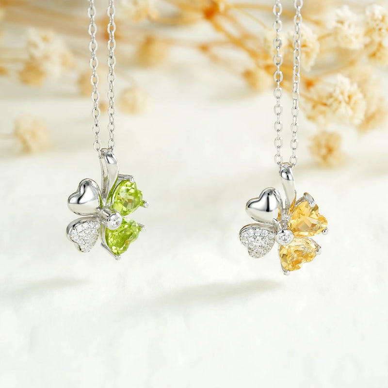 925 Sterling Silver Peridot & Citrine Heart Stone Pendant Necklace for Women