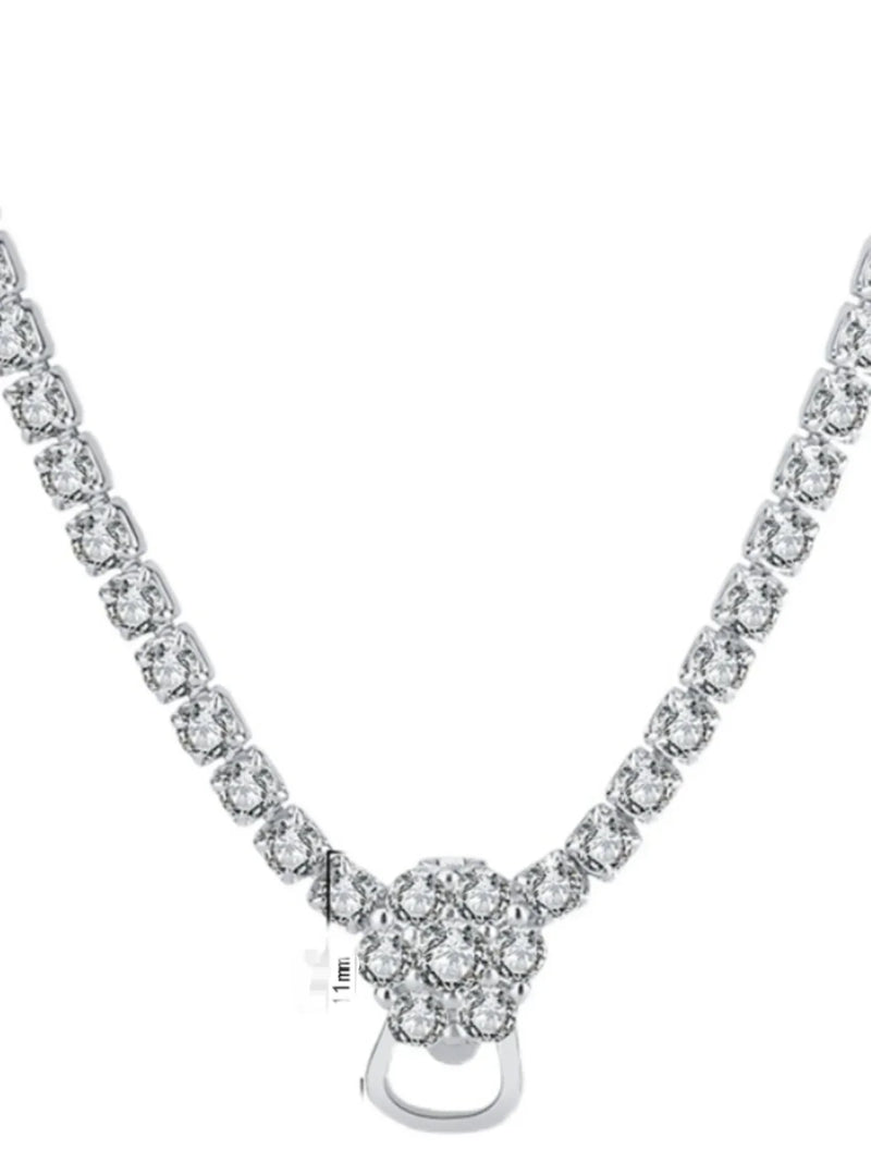 925 Sterling Silver Full Diamond Necklace, 	Luxury Wedding Jewelry for Women.