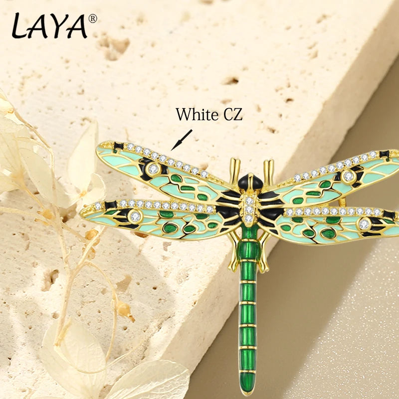 925 Sterling Silver Dragonfly Brooch with Colorful Enamel for Women