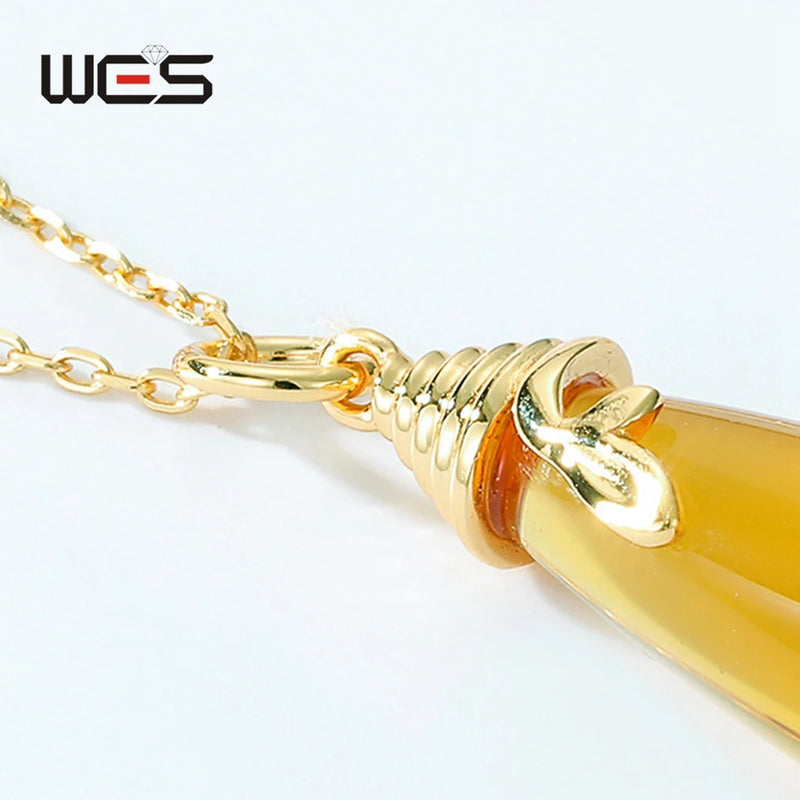 Gold Plated Synthetic Citrine Teardrop Pendant Necklace for Woman