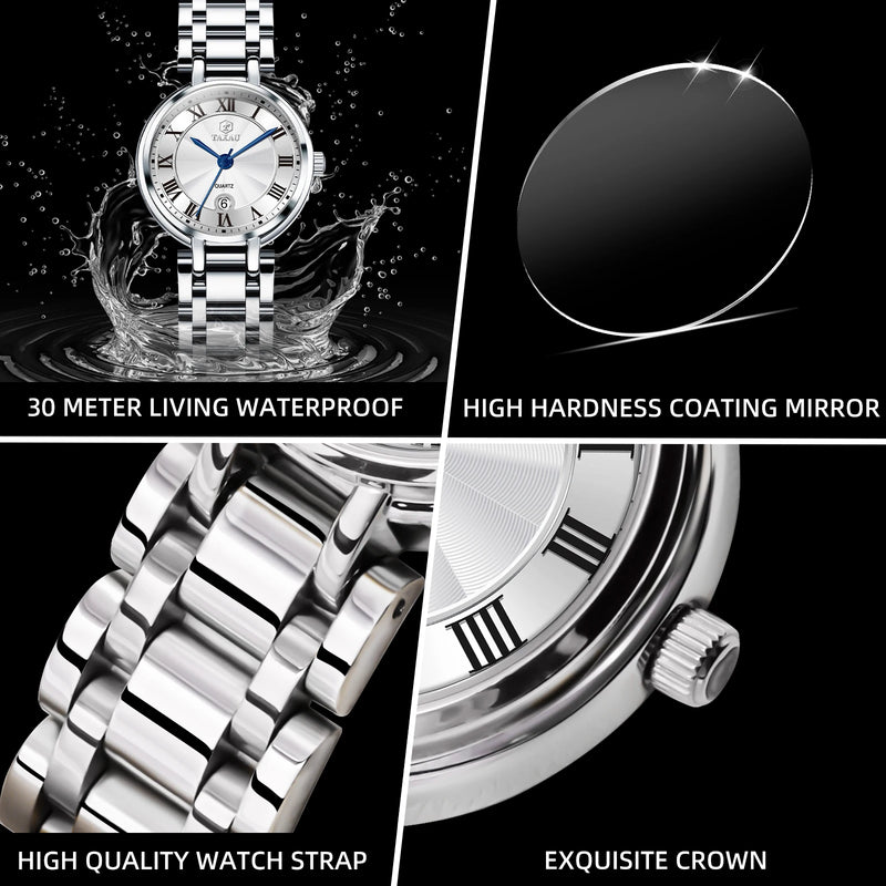 Stainless Steel Watches for Women Quartz Waterproof Calendar Casual watch Elegant Designs