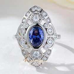 925 Sterling Silver Oval Cut Sapphire Ring for Women