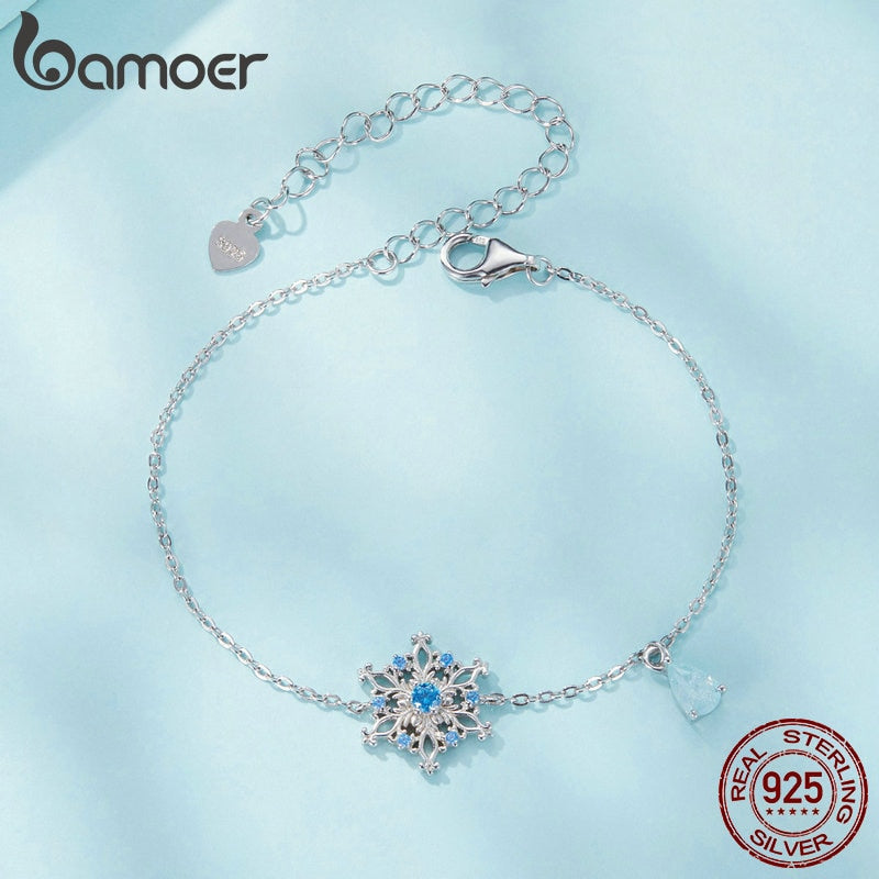 Sterling Silver Snowflake Bracelet, Ice Flower Chain for Women