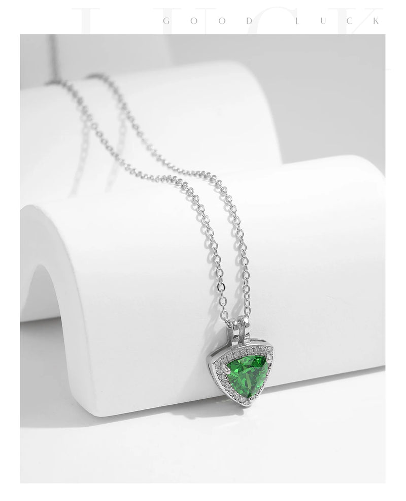 925 Sterling Silver Triangle Green CZ Pendant Necklace for Women