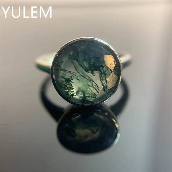 925 Sterling Silver Moss Agate Ring for Man