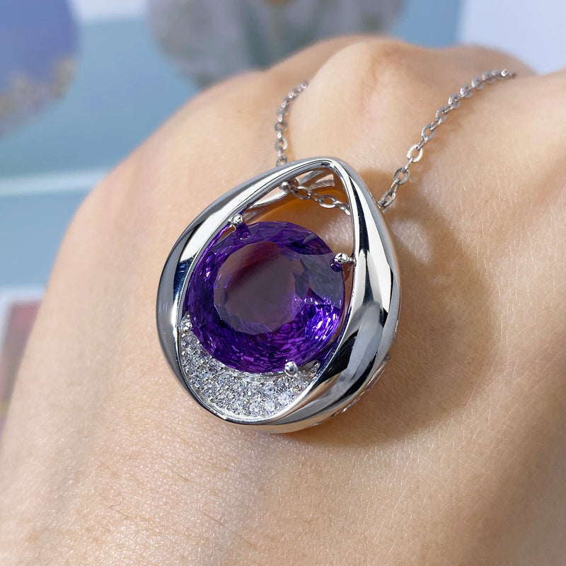 925 Sterling Silver Natural Amethyst Pendant Necklace for Women