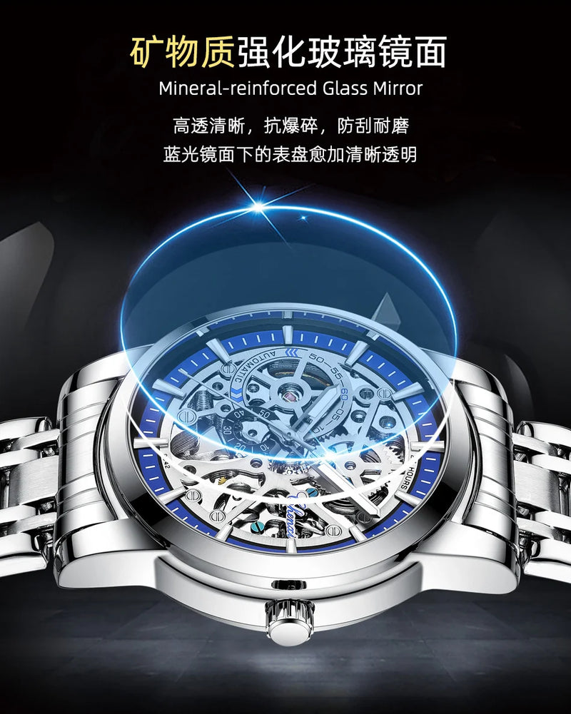 Solid Steel Automatic Hollow Luminous Mechanical Watch for Men