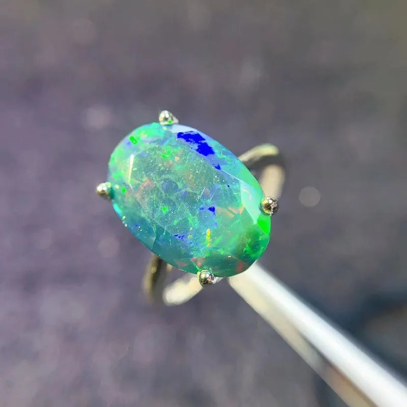 925 Sterling Silver Black Opal Ring for Women