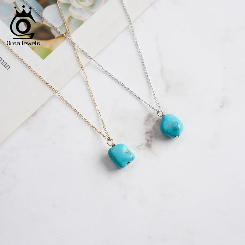 Silver Turquoise Pendant Necklace for Her