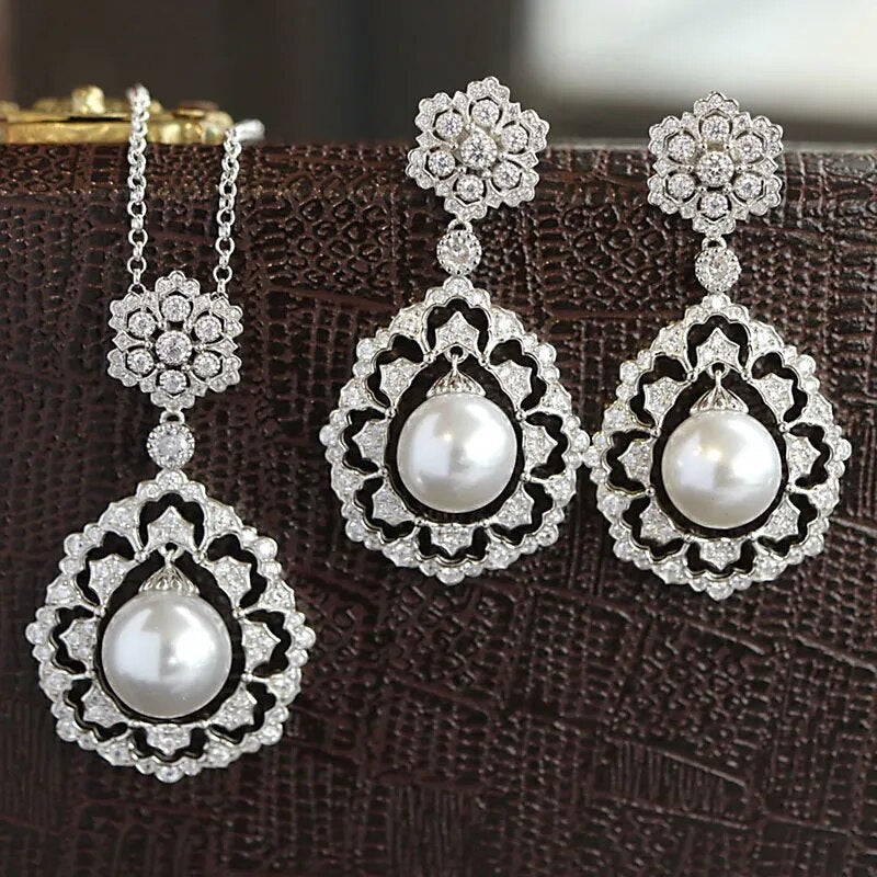 Sterling Silver Zircon Shell Pearl Earrings for Women