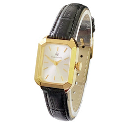 Luxury Women's Square Watch with Black Leather Strap and Small Dial