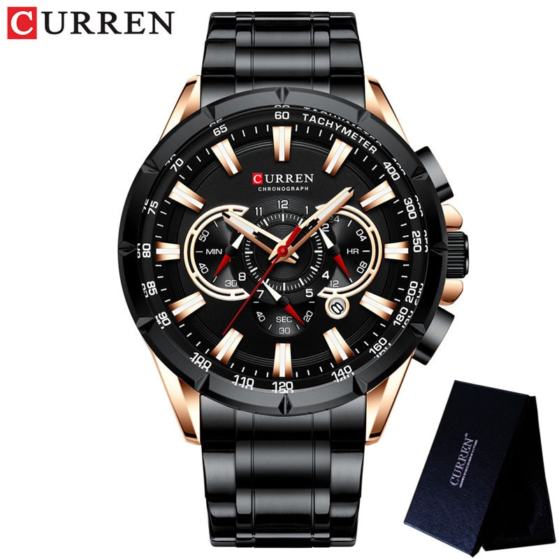 Stainless Steel Chronograph Waterproof Wristwatch for Men