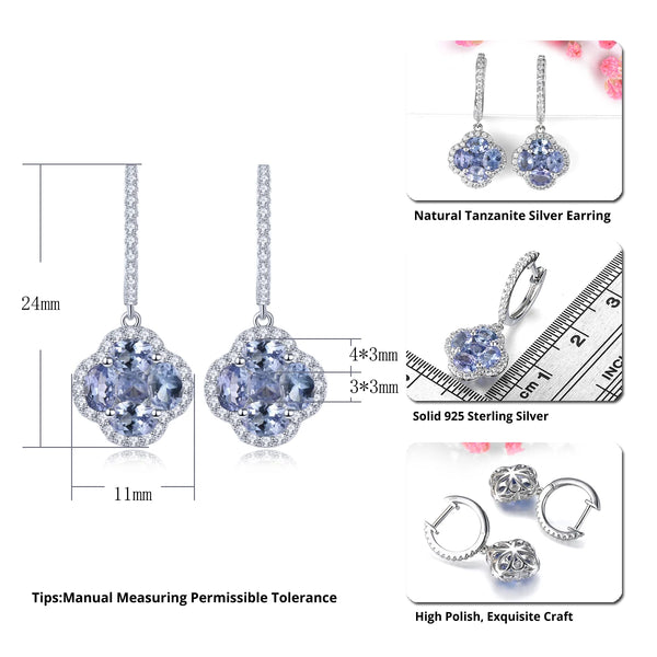 Sterling Silver Tanzanite Drop Earrings 1.5 ctw for Women