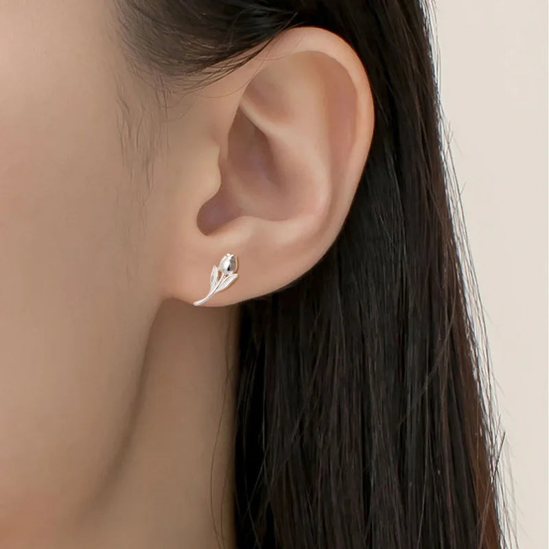 Sterling Silver Tulip Flower Stud Earrings for Girls