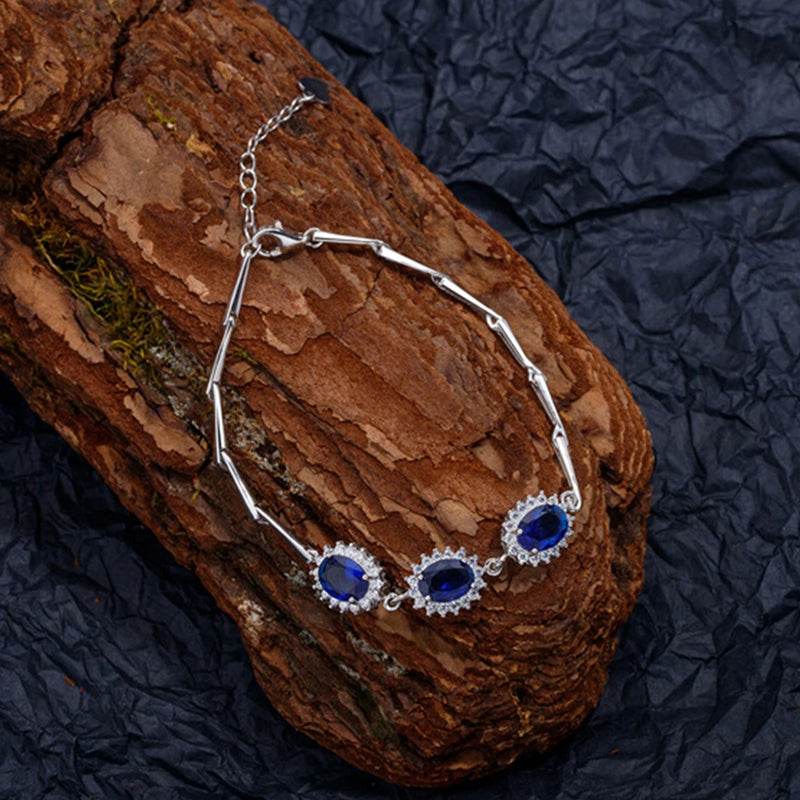 Sterling Silver Oval Blue Diamond Egg Shape Bracelet for Women