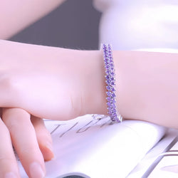 Sterling Silver Amethyst Bangle Bracelets 26cm for Women