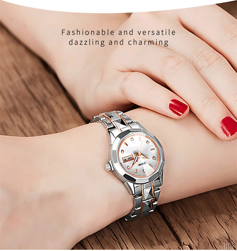 Stainless Steel Mini Luminous Quartz Watch with Date and Week for Women