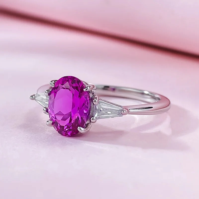 Sterling Silver Oval Pink Ruby Ring for Women