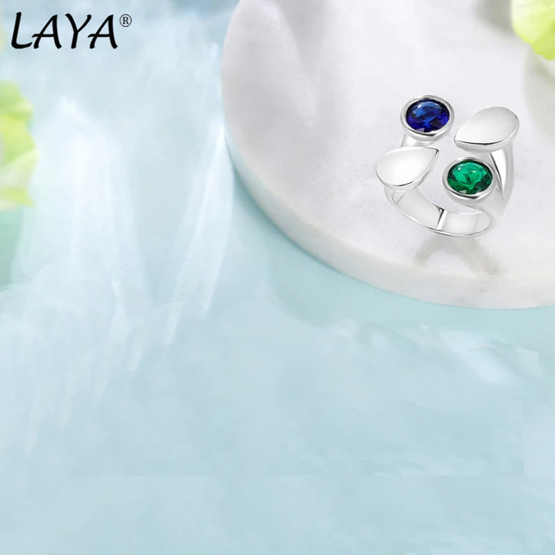 925 Sterling Silver Synthetic Blue & Green Zircon Crystal Irregular Ring for Men and Women