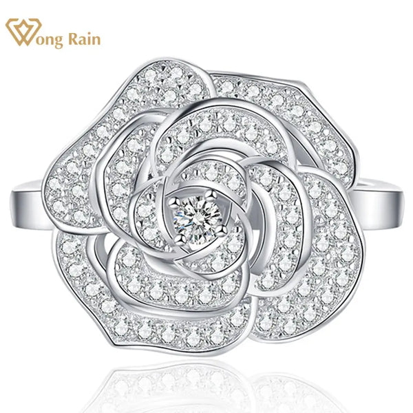 Wong Rain New In 925 Sterling Silver Flower High Carbon Diamond Wedding Fine Jewelry For Women Party Ring Anniversary Gift